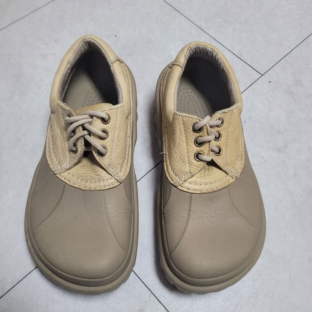 Crocs Axle All Terrain Rubber Duck Boat Leather Shoes Unisex Tan